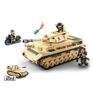 Jeu de construction brique emboitable Sluban wwii 2ème guerre mondiale tank char d’assaut allemand armé militaire m38 b0693 soldats articulés 2 en 1