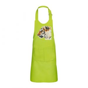 Fabulous Tablier Cuisine Enfant 2 Poches Vert Peinture Tigre de Profile - Haut de gamme