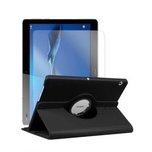 Etui housse protection pour HuaweiI MediaPad M3 Lite 10 10.1" Coque rotative 360 degr&eacute;s Noir + Film protection &eacute;cran en Verre Tremp&eacute; - IRIOS -