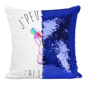 Fabulous Housse de Coussin à Sequin - Paillettes Bleu J'Peux Pas J'Ai Licorne [40 x 40 cm]