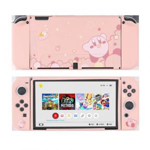 Coque Kirby pour Nintendo Switch Oled Frusde en Silicone, avec Support, Anti-chute, Antichoc - Rose