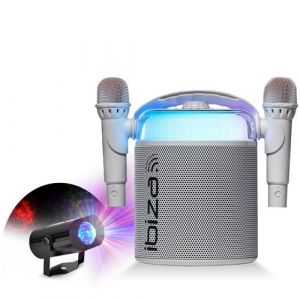 Pack Karaok&eacute; Enceinte Portable Autonome Bluetooth Ibiza KARAHOME-WH 120W USB SD 2 micros - Effet Lumi&egrave;re LED Waterwave F&ecirc;te Enfant