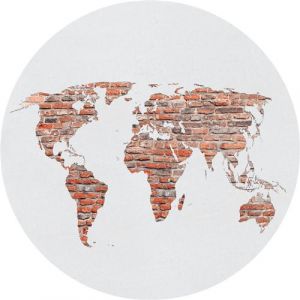 AG ART Papier peint intissé auto-adhésif rond Thème Carte du monde en brique - 70 x 70 cm