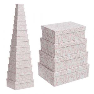 Lot de 15 boîte de rangement avec couvercle de différente taille, caisse de rangement en carton-tissu coloris rose -JUANIO-