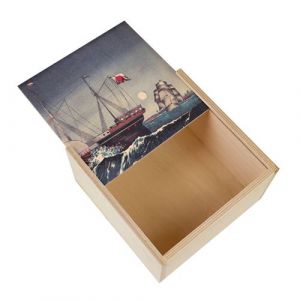 Boite Coffret en Bois - Fabulous - Estampe Japonaise Triptyque Bateau Vapeur (11 x 11 x 3,5 cm)