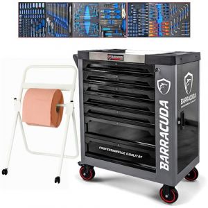Servante d'atelier compl&egrave;te Barracuda Tools GRIS NARDO RS 7 Tiroirs outill&eacute;s, Chariot MECANICIEN GARAGISTE avec D&eacute;vidoir papier