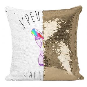 Fabulous Coussin avec Housse Sequin - Paillettes Dor&eacute; J'Peux Pas J'Ai Licorne [40 x 40 cm]