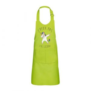 Fabulous Tablier Cuisine Enfant 2 Poches Vert J'Peux Pas J'Ai Licorne Qui Dab - Haut de gamme