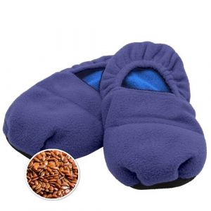 Chaussons Chauffants Micro-Ondes - Pantoufles Gain de Confort et Chaleur - Graines de Lin - Taille 40/44 - Polaire Bleu