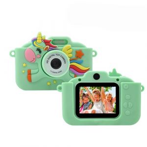 Appareil photo numérique pour enfants, miniature, avec motif de poney, sans carte SD, couleur verte