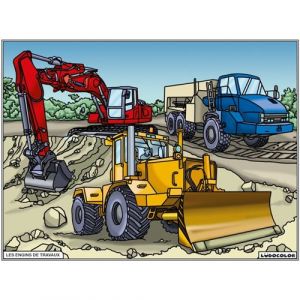 Coloriage - Engins de travaux - Tableau &agrave; colorier - Avec contours velours noir - D&egrave;s 3 ans