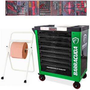 Servante d'atelier compl&egrave;te Barracuda Tools Rock PRO+ 8 tiroirs 7 outill&eacute;s, Chariot MECANICIEN GARAGISTE avec D&eacute;vidoir de papier