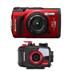 Olympus appareil photo compact compact étanche tg7 rouge + caisson étanche pt059