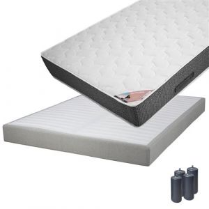 BERMUDES - Pack Matelas 140x190 + Sommier Tapissier Démontable 2x20 Lattes Lin + Pieds Anthracites 15cm - Altobuy