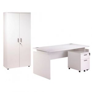 Pack Bureau 160 + Caisson 2 Tiroirs + Armoire Blanc INEO - L 80 x l 160 x H 72 cm