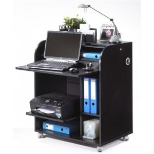 Bureau Informatique Noir &agrave; Roulettes - F&eacute;e 217 - L 79.2 x l 53.2 x H 93.8 cm