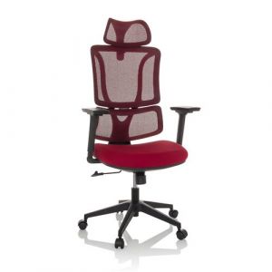 Chaise de bureau / chaise pivotante ERGOMY assise tissu / dossier résille rouge mybuero