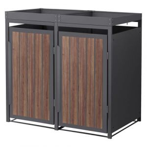 ML-Design Abri Cache 2 Poubelles 132x80x124cm 240L, Anthracite Aspect Bois Fonc&eacute; en Acier,