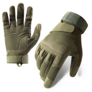 1 Paire de Gants Moto Tactiles - Coque Souple Respirante Anti-d&eacute;rapante - Taille M Vert Militaire (Z906)