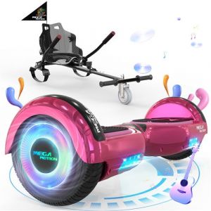 MEGA MOTION Hoverboard Rose + Kart Noir pour Enfants, 2 roues de 6,5 pouces Haut-parleur Bluetooth, Gokart Gyropode Lumières LED