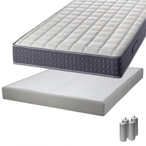 SILHOUETTE - Pack Matelas 140x190 + Sommier Tapissier Démontable 2x20 Lattes Lin + Pieds Argent 15cm - Altobuy