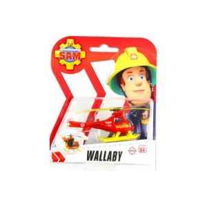 Coffret sam le pompier v&eacute;hicule en m&eacute;tal wallaby 1 h&eacute;licopt&egrave;re rouge 8 cm - set voiture miniature + 1 carte tigre