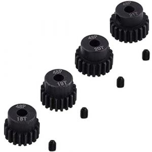 Ensemble de 4 Pignons 18T 19T 20T 21T 48DP pour 1:10 RC En Métal Résistant Pour Monster Truck/Buggy/Camion 3,175mm, Noir, RC