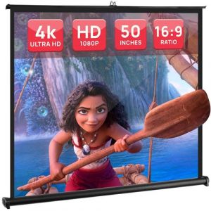 Pyle &Eacute;cran de Projection Portable 127 cm &ndash; &Eacute;cran Enroulable avec Support au Sol, Montage Rapide pour Cin&eacute;ma Maison, Bureau, Mariage et Pr&eacute;sentations