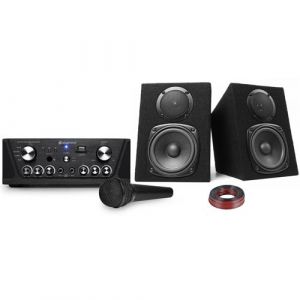 Amplificateur Skytronic karaok&eacute; USB/SD/FM 160W + Enceintes compactes 2x100W + Micro noir
