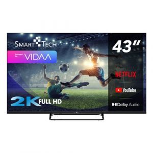SMART TECH TV LED Full HD 43 Pouces (109cm) 43FV02V Smart TV VIDAA - Molotov, Netflix, Prime Video, Youtube, Plex - 3xHDMI - 2xUSB - Mode Hotel