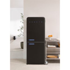 R&eacute;frig&eacute;rateur combin&eacute; de style r&eacute;tro 401L - FRIDGE RETRO COMBI noir poign&eacute;e bleu
