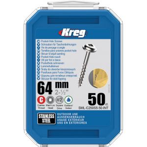 Vis à trous de poche Kreg 64 mm Inox Maxi-Loc, Filetage épai, 50 - KREG - SML-C250S5-50-INT