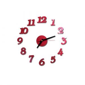 Nombres 3D Diy Romain Mur Acrylique Miroir Autocollant Horloge D&eacute;coration Int&eacute;rieure Stickers Mural Rouge PL599