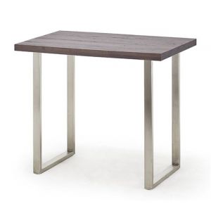 Table de bar coloris chêne vieilli / pieds en acier brossé inoxydable - Longueur 120 x Hauteur 95 x Profondeur 80 cm - PEGANE -