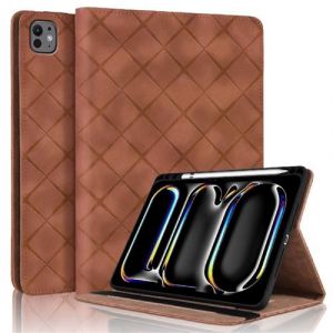 Coque pour iPad Pro 13 Pouces M5/M4 (2025/2024) Motif Carré Tablette Etui PU Cuir Housse de Protection avec Multi-Angles ZURSANA Marron