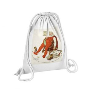 Fabulous Sac de Gym en Coton Blanc Burn Out Pere Noel Norman Rockwell 12 Litres