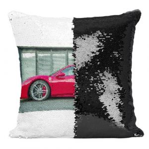 Fabulous Coussin avec Housse Sequin - Paillettes Noir Voiture de Sport Ferrari Rouge de Côté [40 x 40 cm]