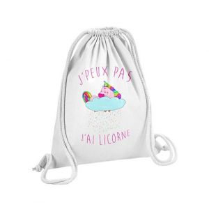 Fabulous Sac de Gym en Coton Blanc J'Peux Pas J'Ai Licorne Licorne Qui Dort sur Nuage 12 Litres