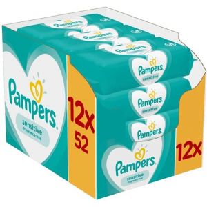 Lingettes Bébé peau sensible - Pampers Sensitive - Lot de 12 Paquets de 52 (624 Lingettes)