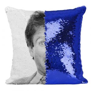 Fabulous Housse de Coussin &agrave; Sequin - Paillettes Bleu Robin Williams Portrait Comedie [40 x 40 cm]