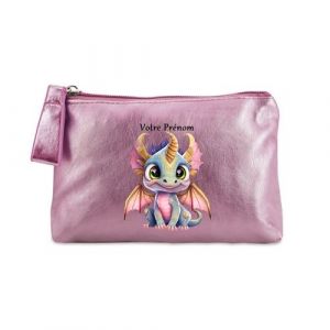 Trousse de maquillage et pochette Taperso rose motif dragon princesse personnalisable