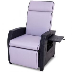 BELONID Fauteuil de Jardin, Transcanable &agrave; Dossier Adjustable en Rotin Tress&eacute; avec Table Pliante