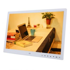 15 HD Écran Bouton tactile Cadre photo numérique Réveil Lecteur MP3 / 4 films (Blanc)