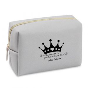 Trousse de toilette grise Taperso avec motif super princesse personnalisable