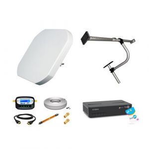 Antenne Sat Plate 40cm + Support de fenêtre + Décodeur SRT 7407 FRANSAT + Passe Fenêtre + Câble HDMI + Pointeur Sat + Câble Coax 10m