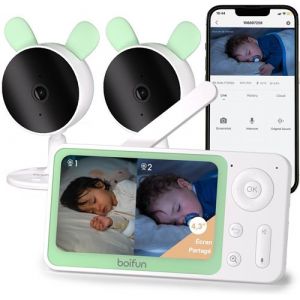BOIFUN Babyphone 2 Cameras 1080P, 4,3”Écran Divisé Camera Bebe, APP et Moniteur Contrôle, Détection de Mouvement et de Son, Zoom 4X, Vision Nocturne Infrarouge Invisible, Alarme de Zone