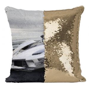 Fabulous Housse de Coussin à Sequin - Paillettes Doré Belles Voiture de Sport Ferrari Grise 70 [40 x 40 cm]