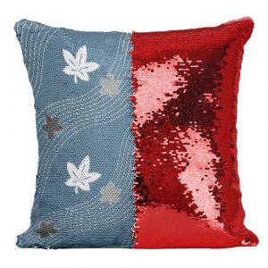 Fabulous Coussin avec Housse Sequin - Paillettes Rouge Feuille d'erable Motif Japonais Bleu [40 x 40 cm]