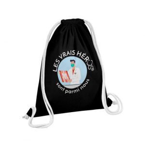 Fabulous Sac de Gym en Coton Noir Les Vrais H&eacute;ros - Docteur M&eacute;decin Radiologue 12 Litres