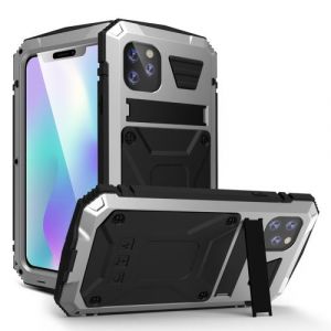 Coque en TPU antichoc &eacute;tanche &agrave; la poussi&egrave;re &eacute;tanche avec b&eacute;quille 360&deg; argent pour votre Apple iPhone 11 Pro Max 6.5 pouces